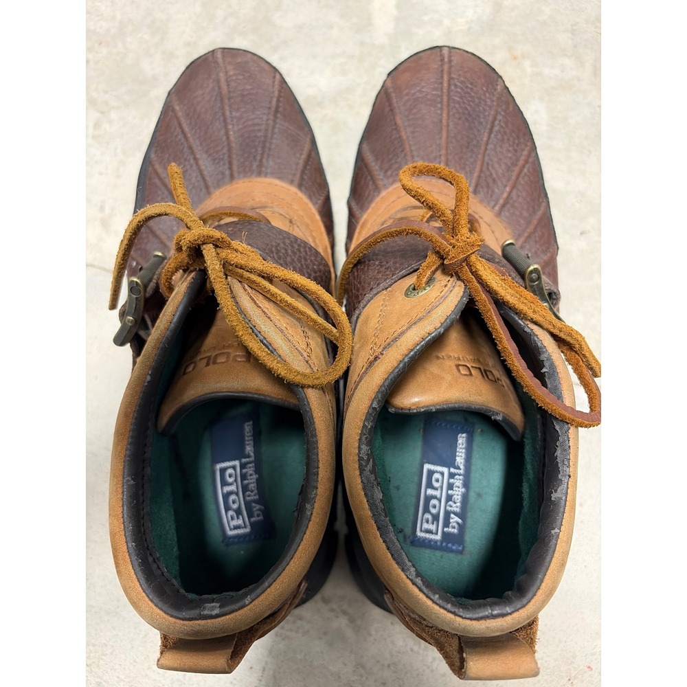 Polo Ralph Lauren Mens Brown Leather Duck Boots Buckle Strap Mid Top Lug Sole - Picture 5 of 6